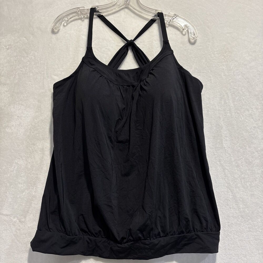 Lands' End Women's Black Blouson Padded Tankini Top Swim Beach Pool Vacation 18